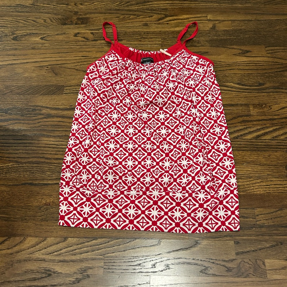 INC International Concepts Red and White Geometric Camisole